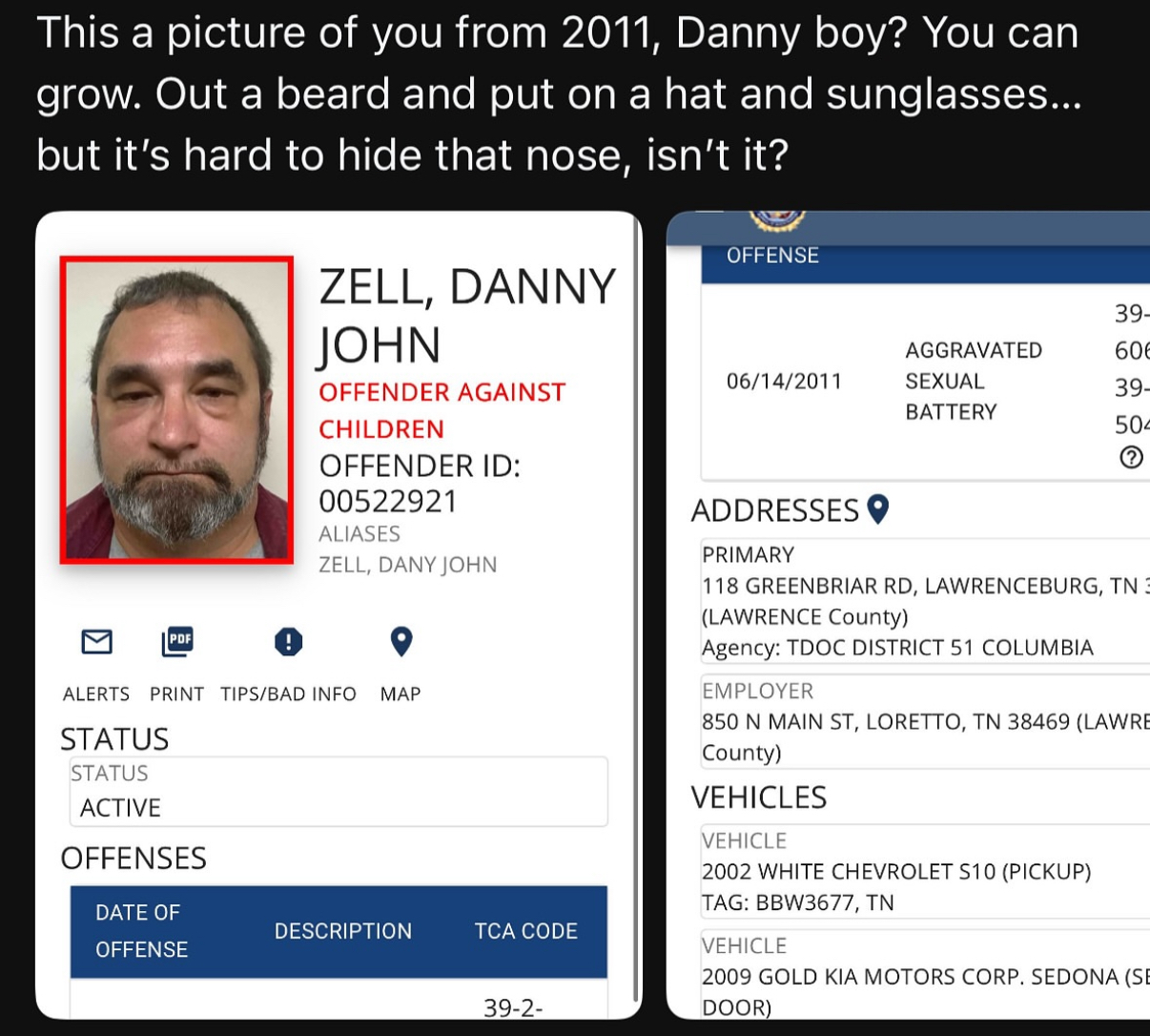 Danny Zell, incestuous child rapist