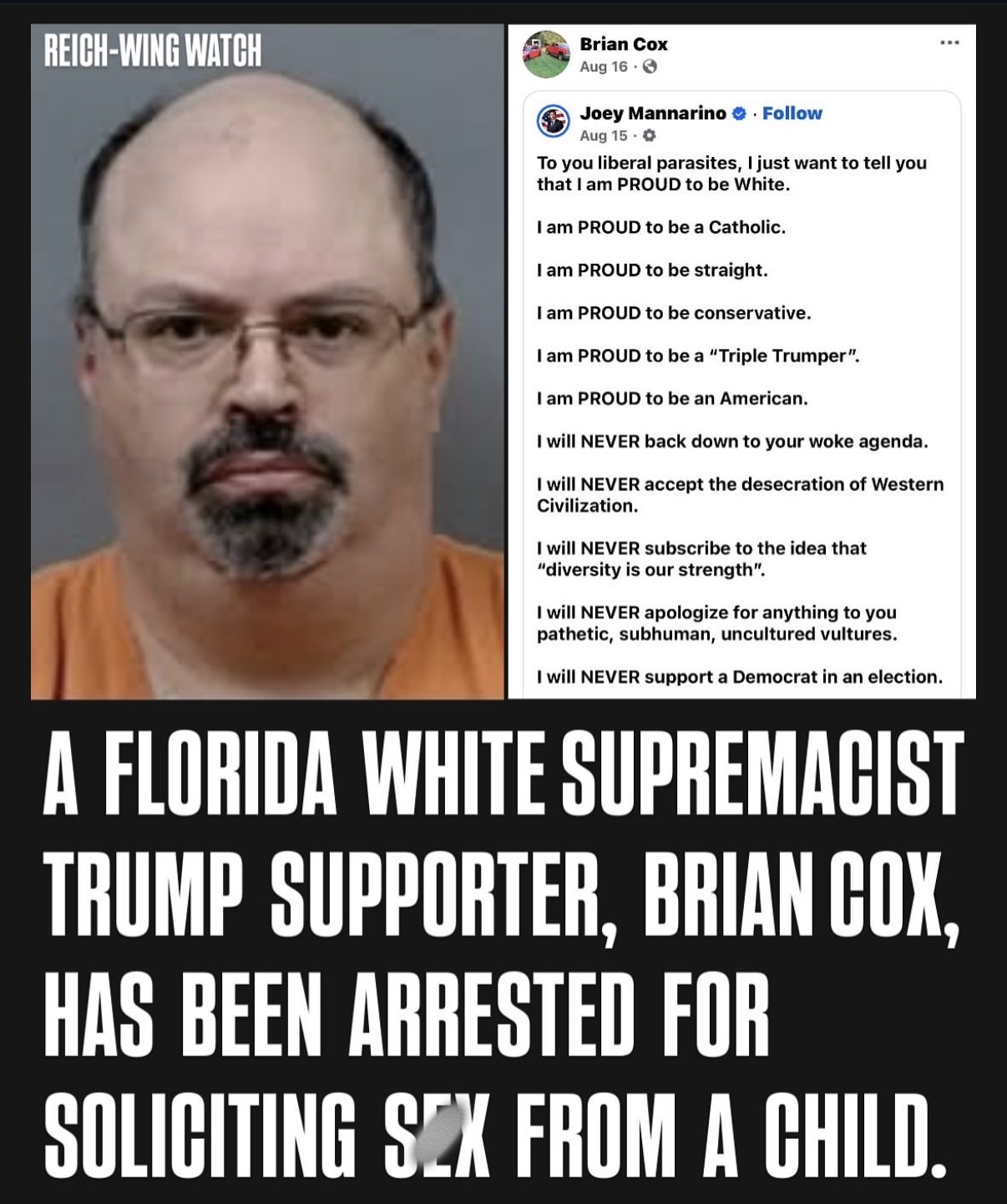 Brian Cox, white supremacist