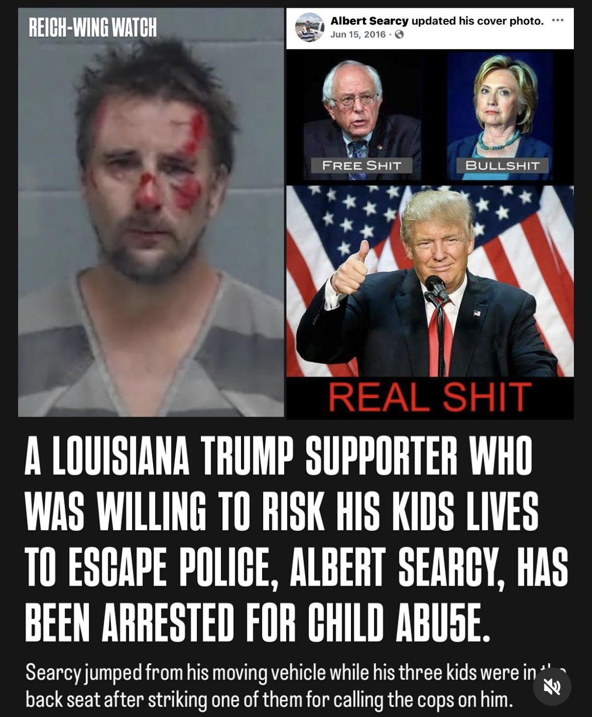 Albert Searcy, Trump supporter and shitty father